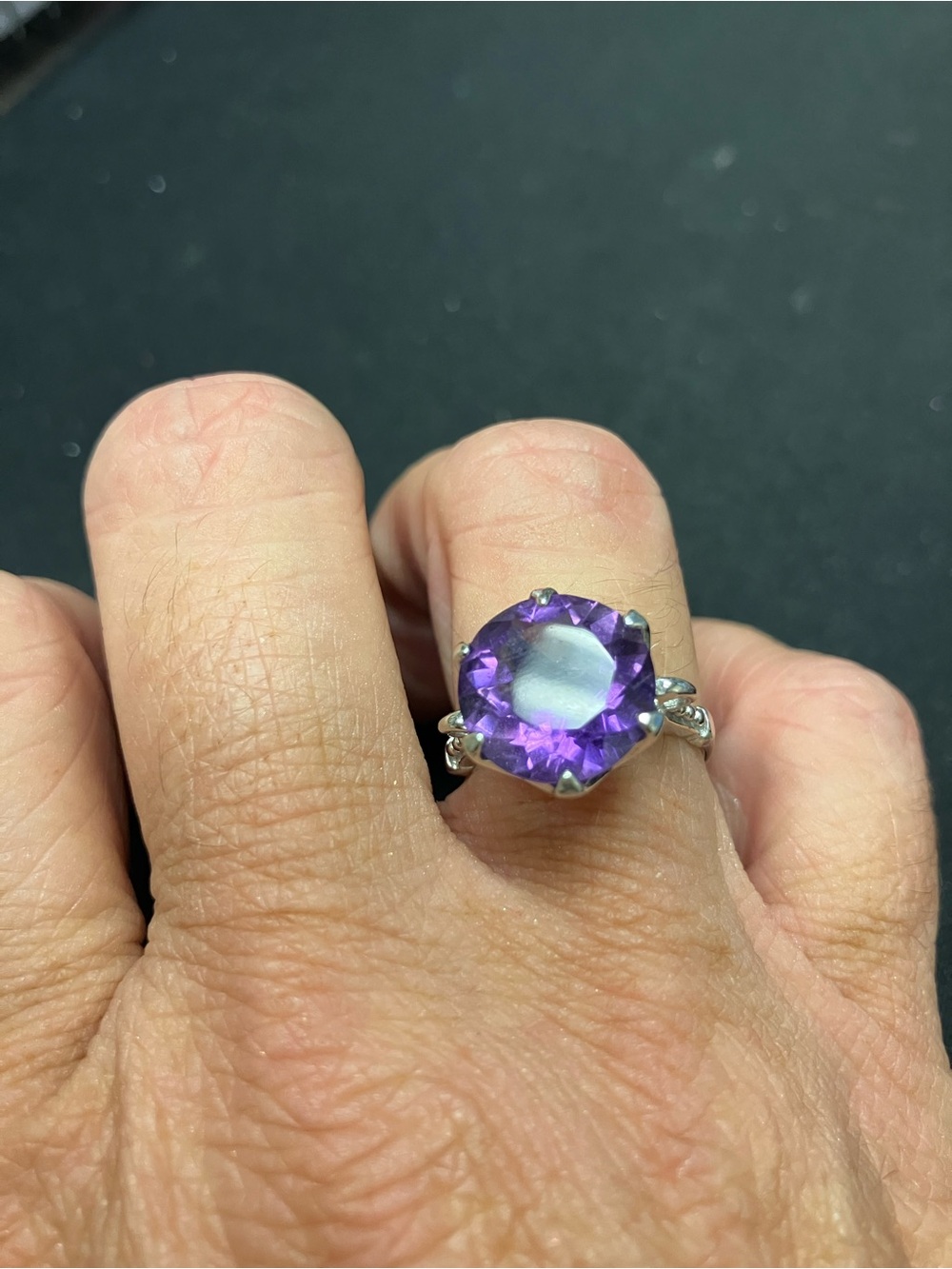 Sterling Silver Amethyst Statement Ring - Purple